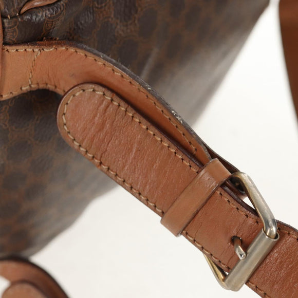 CELINE Macadam Canvas Backpack PVC Leather Brown Gold Auth bs31713