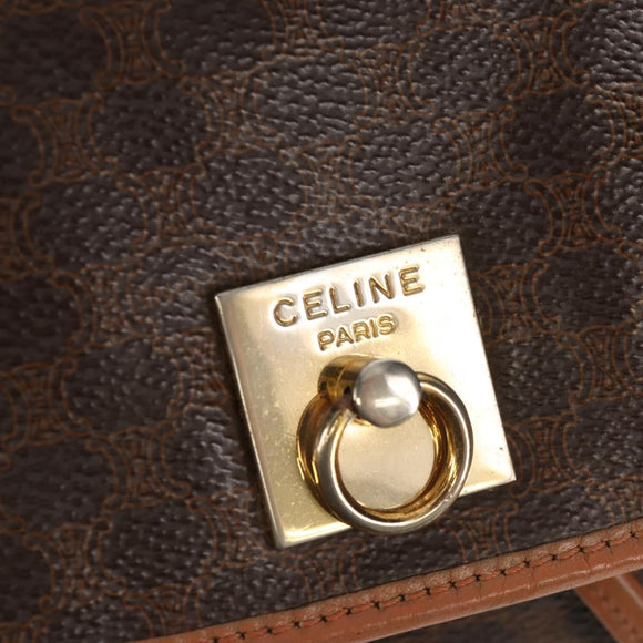 CELINE Macadam Canvas Backpack PVC Leather Brown Gold Auth bs31713