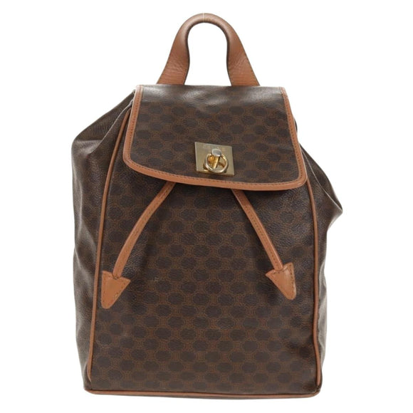 CELINE Macadam Canvas Backpack PVC Leather Brown Gold Auth bs31713