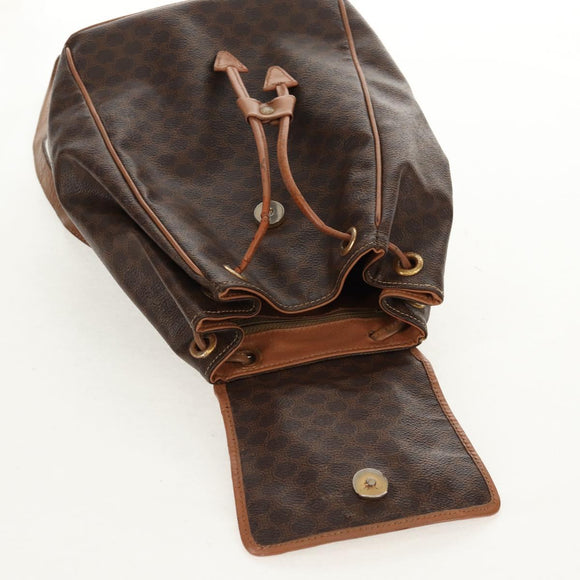 CELINE Macadam Canvas Backpack PVC Leather Brown Gold Auth bs31713