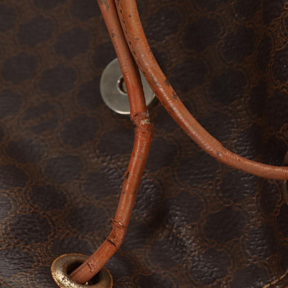 CELINE Macadam Canvas Backpack PVC Leather Brown Gold Auth bs31713