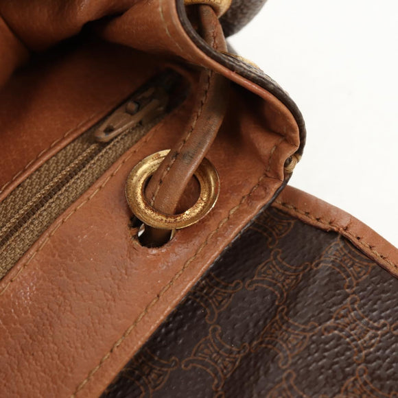 CELINE Macadam Canvas Backpack PVC Leather Brown Gold Auth bs31713
