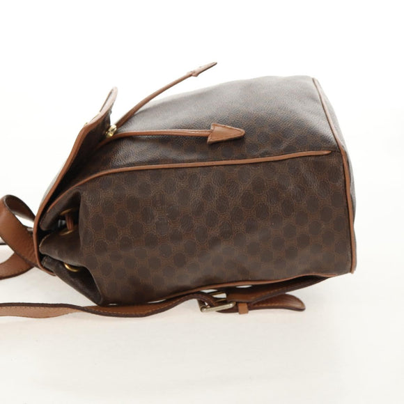 CELINE Macadam Canvas Backpack PVC Leather Brown Gold Auth bs31713