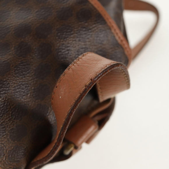 CELINE Macadam Canvas Backpack PVC Leather Brown Gold Auth bs31713