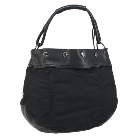 PRADA Shoulder Bag Nylon Leather Black Silver Auth bs31716