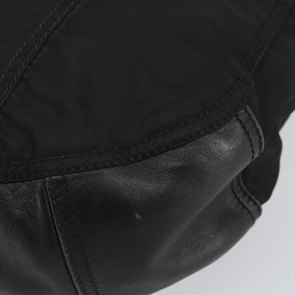 PRADA Shoulder Bag Nylon Leather Black Silver Auth bs31716