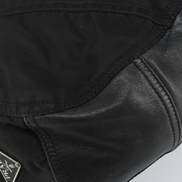 PRADA Shoulder Bag Nylon Leather Black Silver Auth bs31716