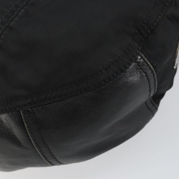 PRADA Shoulder Bag Nylon Leather Black Silver Auth bs31716