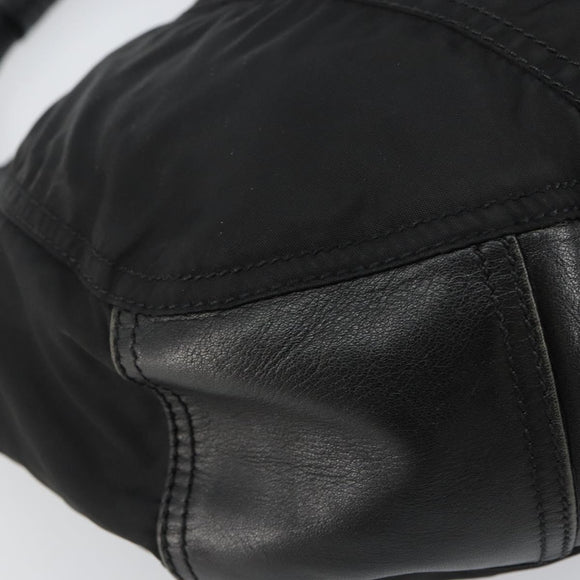 PRADA Shoulder Bag Nylon Leather Black Silver Auth bs31716