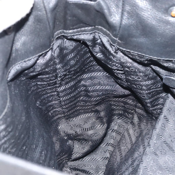 PRADA Shoulder Bag Nylon Leather Black Silver Auth bs31716