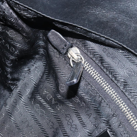 PRADA Shoulder Bag Nylon Leather Black Silver Auth bs31716