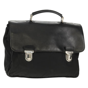 PRADA Business Bag Nylon Leather Black Silver Auth bs31717