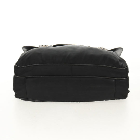 PRADA Business Bag Nylon Leather Black Silver Auth bs31717