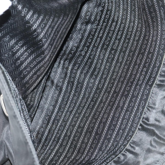 PRADA Business Bag Nylon Leather Black Silver Auth bs31717