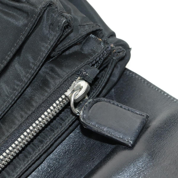 PRADA Business Bag Nylon Leather Black Silver Auth bs31717