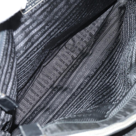 PRADA Business Bag Nylon Leather Black Silver Auth bs31717