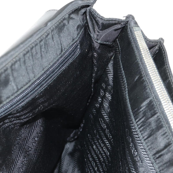PRADA Business Bag Nylon Leather Black Silver Auth bs31717