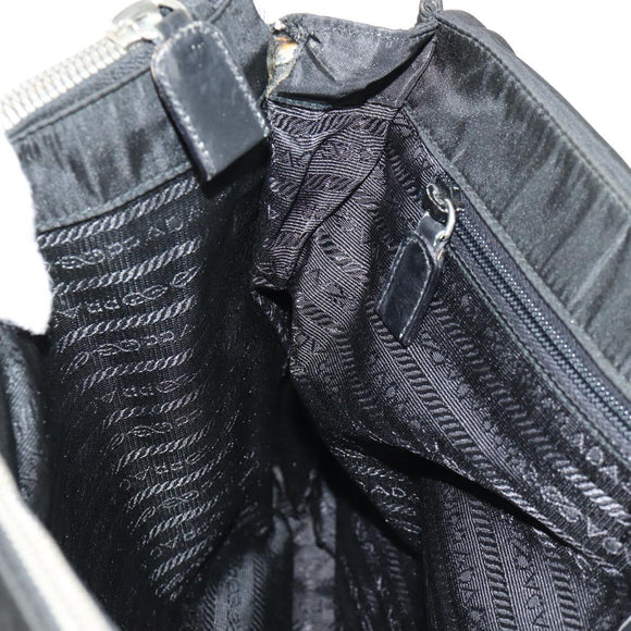 PRADA Business Bag Nylon Leather Black Silver Auth bs31717
