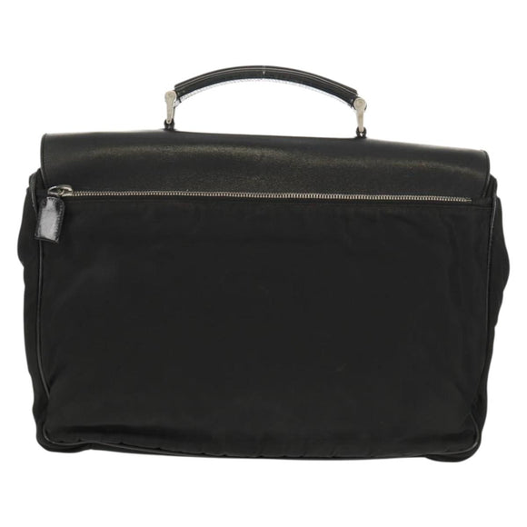 PRADA Business Bag Nylon Leather Black Silver Auth bs31717