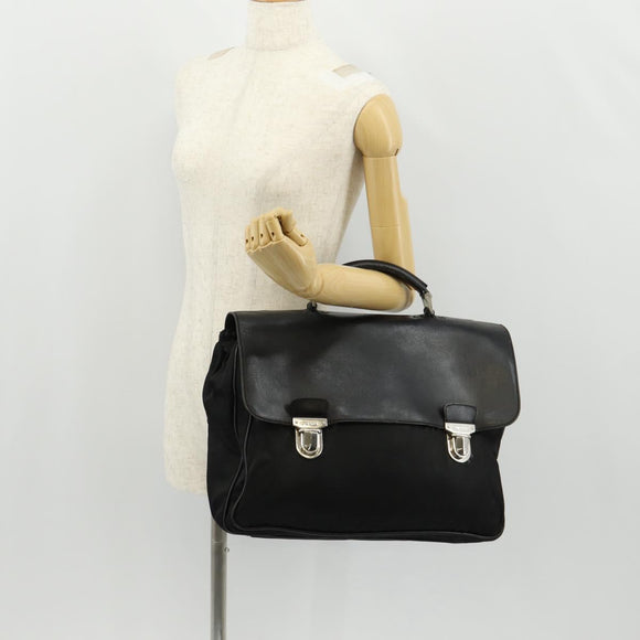 PRADA Business Bag Nylon Leather Black Silver Auth bs31717