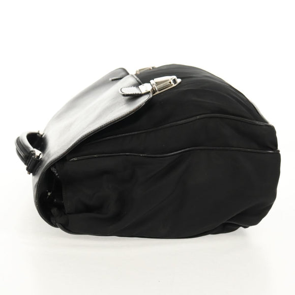 PRADA Business Bag Nylon Leather Black Silver Auth bs31717