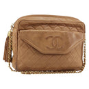 CHANEL Matelasse Fringe Chain Shoulder Bag Lamb Skin Brown Gold CC Auth bs31725-1