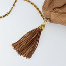 CHANEL Matelasse Fringe Chain Shoulder Bag Lamb Skin Brown Gold CC Auth bs31725-17