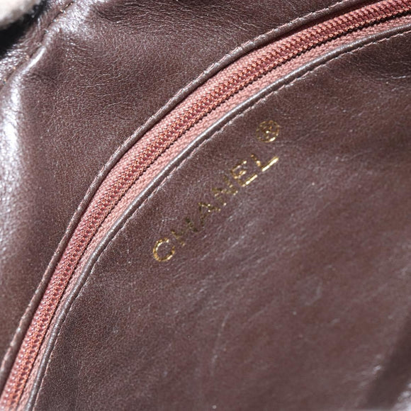 CHANEL Matelasse Fringe Chain Shoulder Bag Lamb Skin Brown Gold CC Auth bs31725