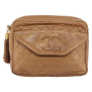 CHANEL Matelasse Fringe Chain Shoulder Bag Lamb Skin Brown Gold CC Auth bs31725-13