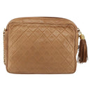 CHANEL Matelasse Fringe Chain Shoulder Bag Lamb Skin Brown Gold CC Auth bs31725-2