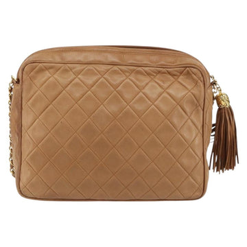 CHANEL Matelasse Fringe Chain Shoulder Bag Lamb Skin Brown Gold CC Auth bs31725 - 0