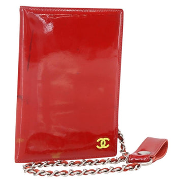 CHANEL Card Case Enamel Red CC Auth bs31726