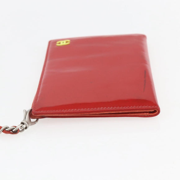 CHANEL Card Case Enamel Red CC Auth bs31726