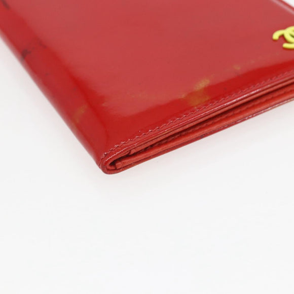 CHANEL Card Case Enamel Red CC Auth bs31726