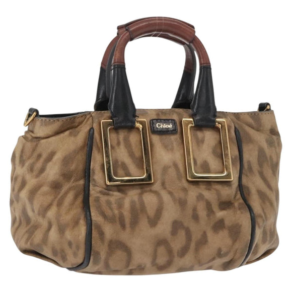 Chloe Etel Hand Bag Leather Beige Gold Auth bs31728