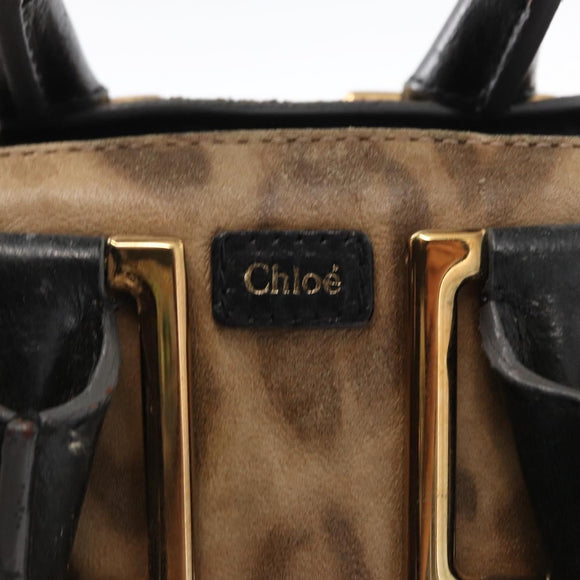 Chloe Etel Hand Bag Leather Beige Gold Auth bs31728