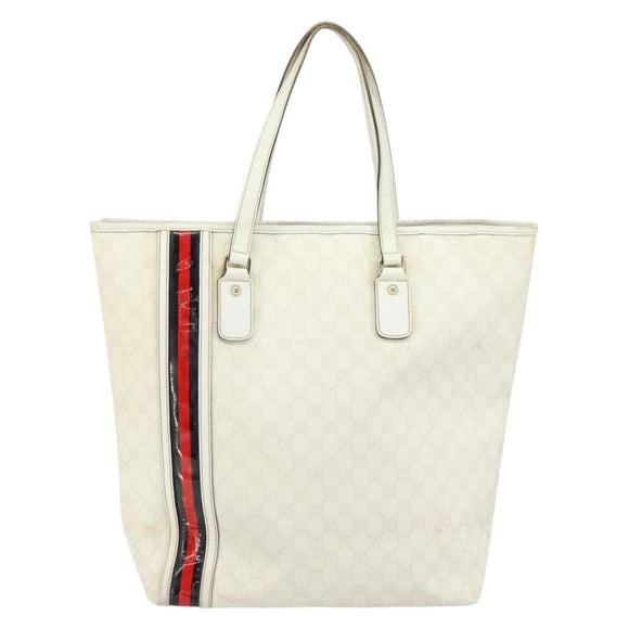 GUCCI GG Supreme Tote Bag PVC Leather White Gold 152630 Auth bs31729