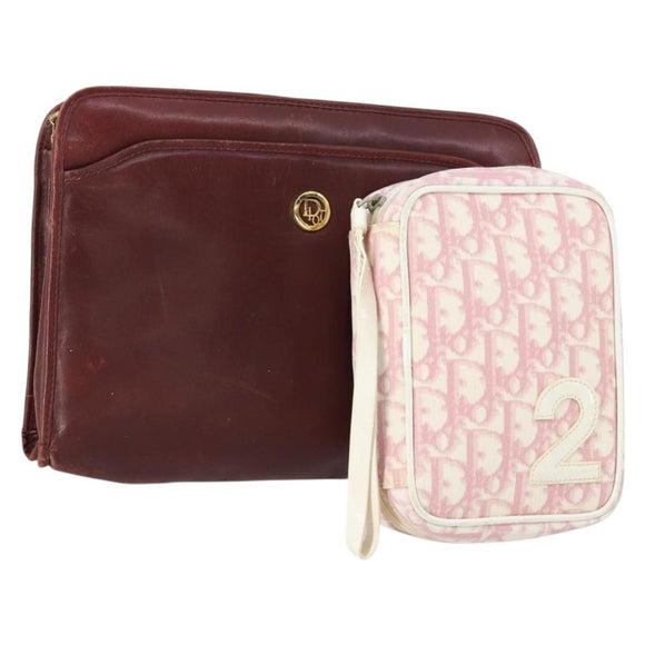 Christian Dior Trotter Canvas Clutch Bag Leather PVC 2 Set Red Pink Auth bs31733
