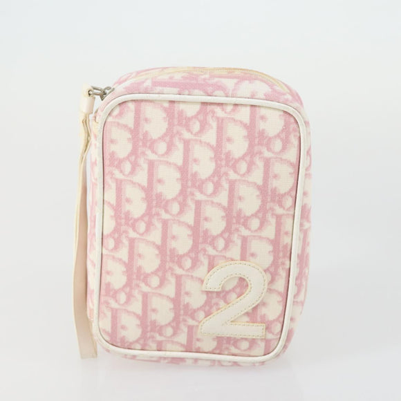 Christian Dior Trotter Canvas Clutch Bag Leather PVC 2 Set Red Pink Auth bs31733