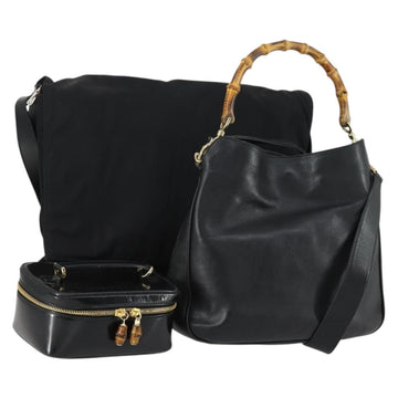 GUCCI Hand Bag Leather nylon 3 Set Black Auth bs31734