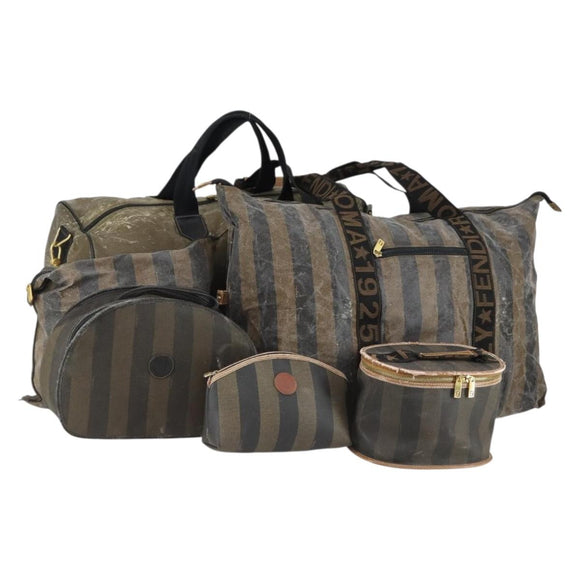 FENDI Pecan Canvas Hand Bag PVC 4 Set Black Brown Auth bs31742