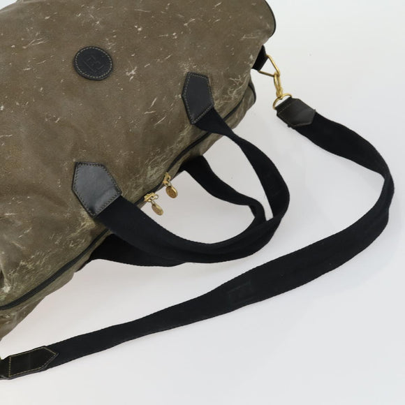 FENDI Pecan Canvas Hand Bag PVC 4 Set Black Brown Auth bs31742