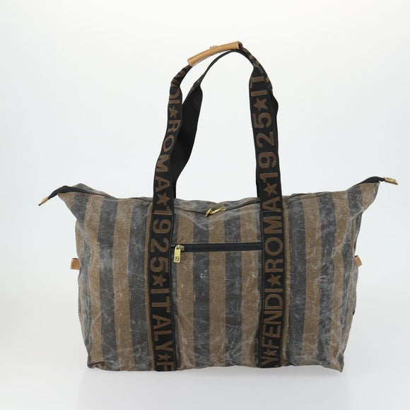 FENDI Pecan Canvas Hand Bag PVC 4 Set Black Brown Auth bs31742