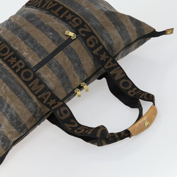 FENDI Pecan Canvas Hand Bag PVC 4 Set Black Brown Auth bs31742
