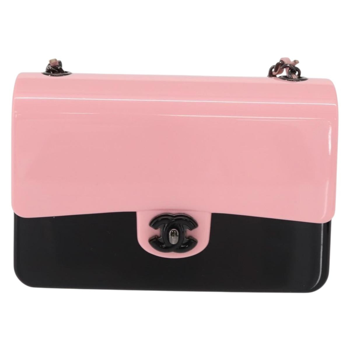 CHANEL Chain evening bag Shoulder Bag plexi Black Pink CC Auth