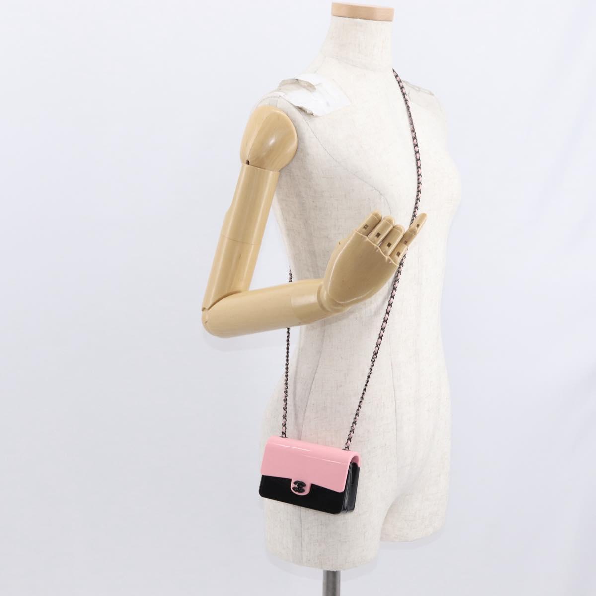 CHANEL Chain evening bag Shoulder Bag plexi Black Pink CC Auth