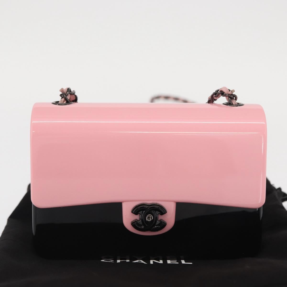 PINK！CHANEL シャネル ☆ ブラック ナイロン ☆ ハンドバッグ CHANEL Chain evening bag Shoulder Bag plexi Black Pink CC Auth