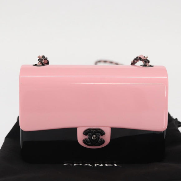 CHANEL Chain evening bag Shoulder Bag plexi Black Pink CC Auth bs31743SM