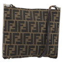 FENDI Zucca Canvas Shoulder Bag Brown Black Auth bs31744-1