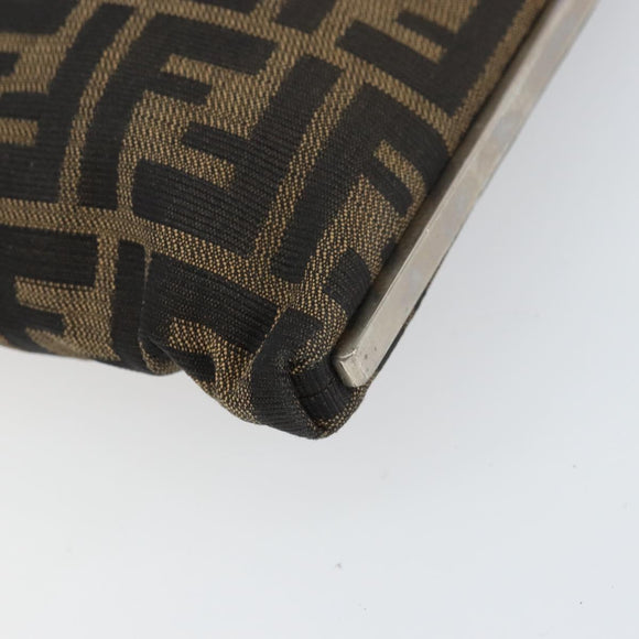 FENDI Zucca Canvas Shoulder Bag Brown Black Auth bs31744